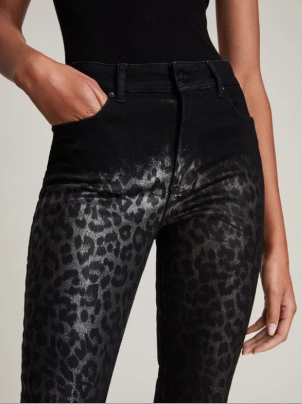 ALLSAINTS Dax High-Rise Size Me Leopard animal print dark black Skinny jeans 27